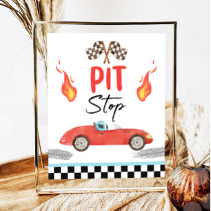 Affiche Pit Stop Blue Race Car Deux Fast Boy Anniversaire
