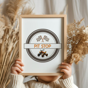 Affiche Pit Stop Orange Quad Bike Signal d'anniversaire