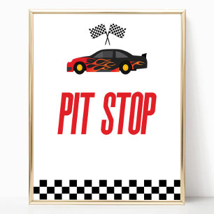 Affiche Pit Stop Red Flame Race Voiture Party Panneau de t