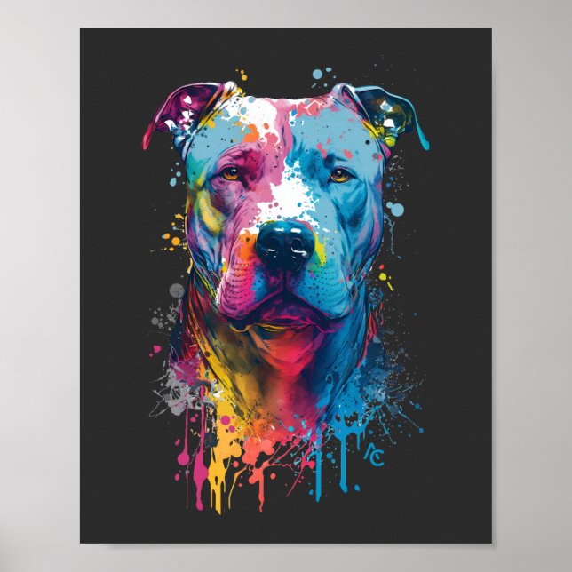 Affiche Pitbull américain - Neon Graffiti Ink Splash (Devant)