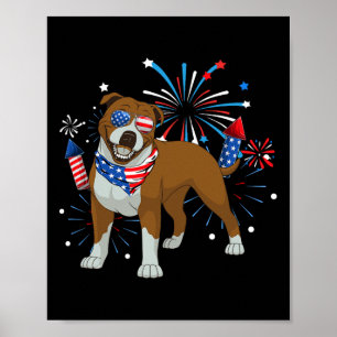 Affiche Pitbull Chien Américain Drapeau 4 juillet Hommes F