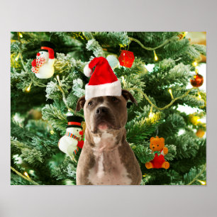 Affiche Pitbull Chien Arbre de Noël Ornements Snowman