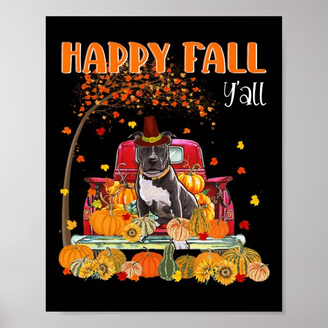 Affiche Pitbull Chien Automne Automne Citrouille Camion Ma (Devant)
