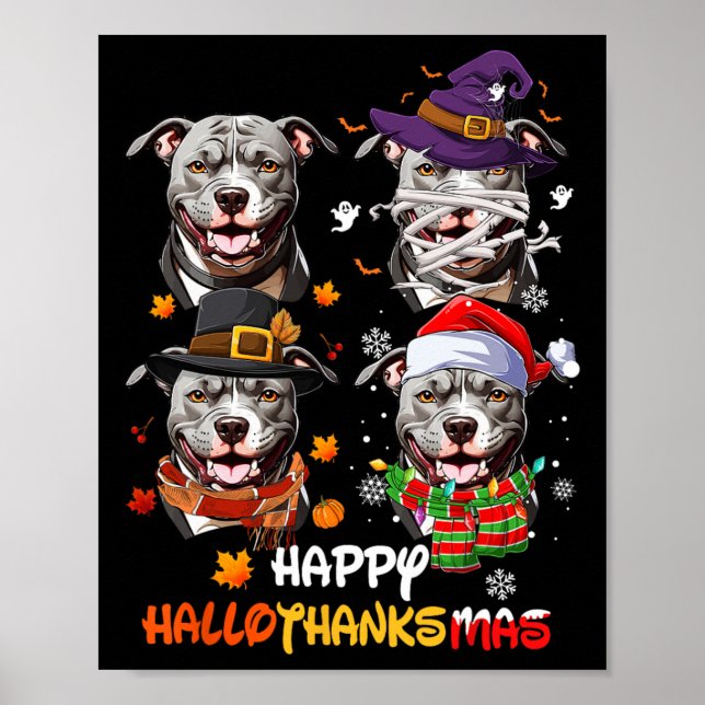 Affiche Pitbull Chien Hallothanksmas Halloween Thanksgivin (Devant)