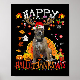 Affiche Pitbull Chien Halloween Chien de Noël Joyeux Hallo