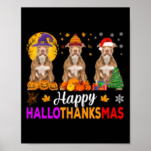 Affiche Pitbull Chien Halloween Noël Hallothanksmas 1
