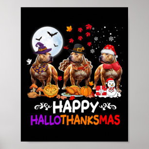Affiche Pitbull Chien Noël Hallothankmas Joyeux Thanksgi