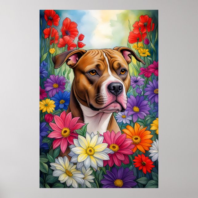 Affiche Pitbull dans le jardin des fleurs (Devant)