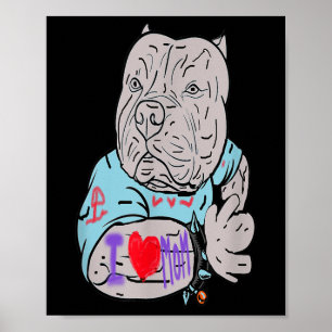 Affiche Pitbull Funny Chien I Love Maman Tattoo Cadeau