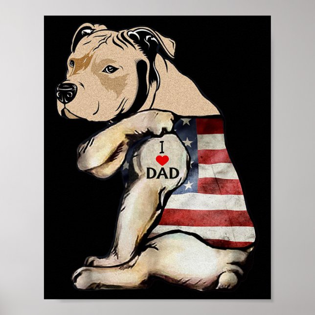 Affiche Pitbull j'aime papa tatouage fête des pères  (Devant)
