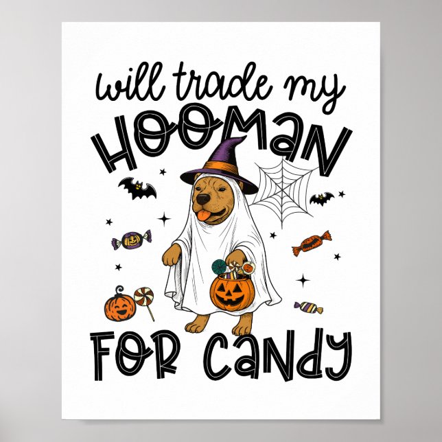 Affiche Pitpull Chien Halloween Ghost Éffrayant (Devant)