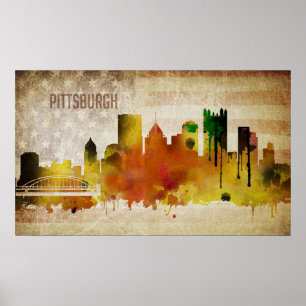 Affiche Pittsburgh, PA Aquarelle Ville Skyline