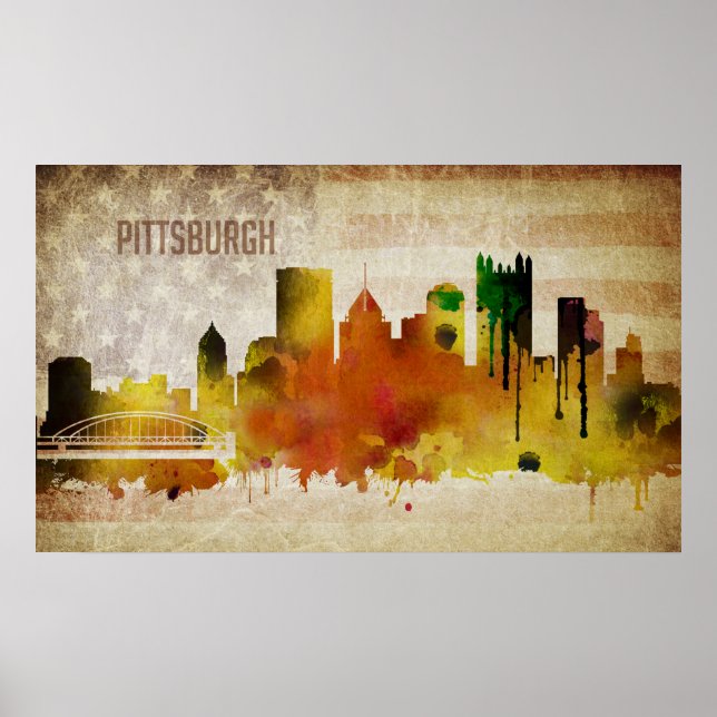 Affiche Pittsburgh, PA | Aquarelle Ville Skyline (Devant)