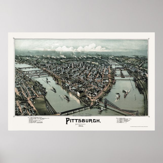 Affiche Pittsburgh, PA Carte panoramique - 1902 (Devant)