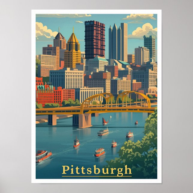 Affiche Pittsburgh Pennsylvania Art Vintage illustration (Devant)