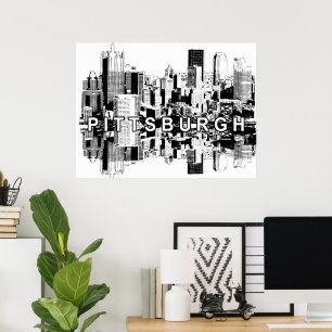 Affiche Pittsburgh, Pennsylvanie en noir et blanc