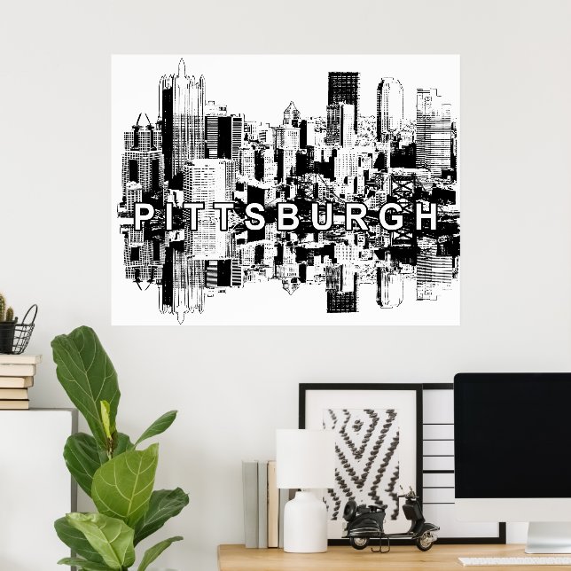 Affiche Pittsburgh, Pennsylvanie en noir et blanc (Bureau à domicile)