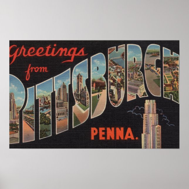 Affiche Pittsburgh, Pennsylvanie - Scènes à grandes lettre (Devant)