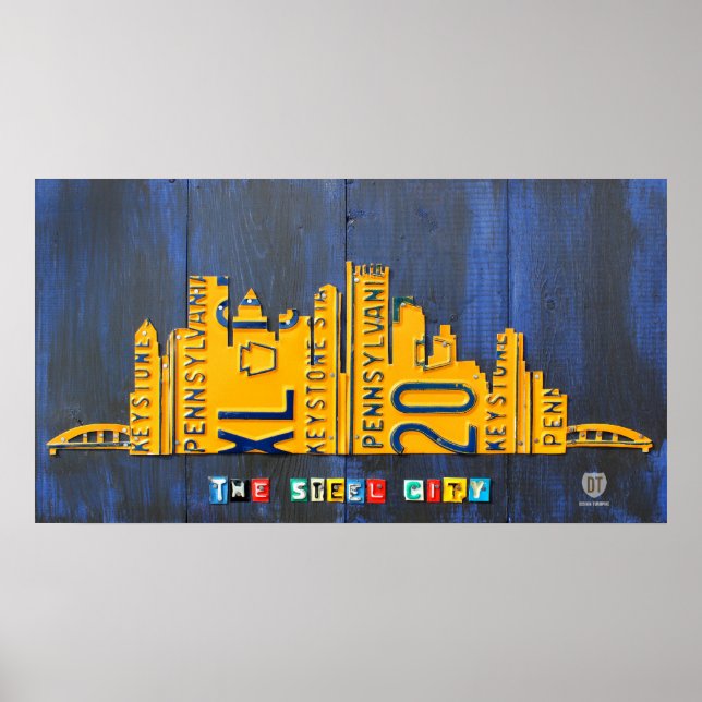Affiche Pittsburgh Skyline License Plate Art (Devant)