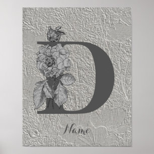 Affiche Pivoine argentée Élégant monogramme initial D Votr