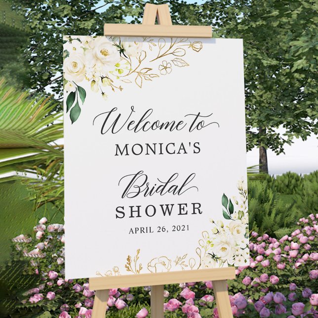 Affiche Pivoine Blanche Feuilles Dorées Panneau de Mariage (Créateur téléchargé)