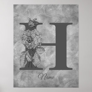 Affiche Pivoine Élégant Monogramme Initiale H Personnalisé