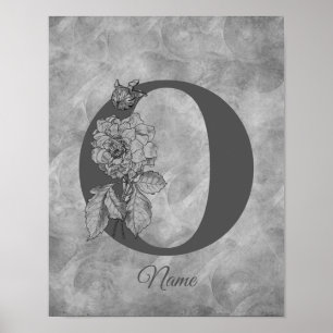 Affiche Pivoine Élégant Monogramme Initiale O Personnalisé
