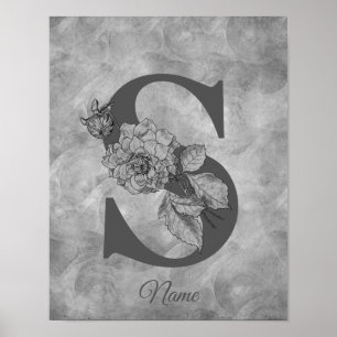 Affiche Pivoine Élégant Monogramme Initiale S Personnalisé