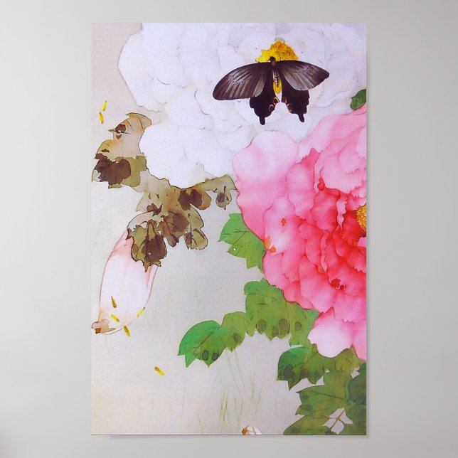 Affiche Pivoine et Papillon (détail), Watanabe Seitei (Devant)