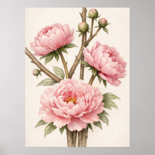 Affiche Pivoine Rose Botanique