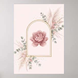 Affiche Pivoine Rose Gold Arch Sage Pampas Art