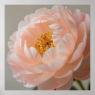 Affiche Pivoine Rose Tendre avec Gouttes de Rosée