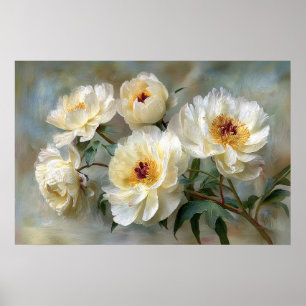Affiche Pivoines blanches élégantes en fleurs
