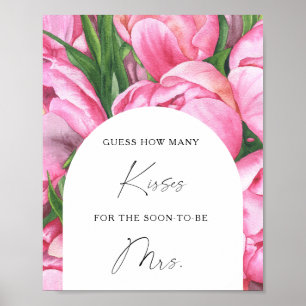 Affiche Pivoines - Combien de baisers jeu de baby shower p
