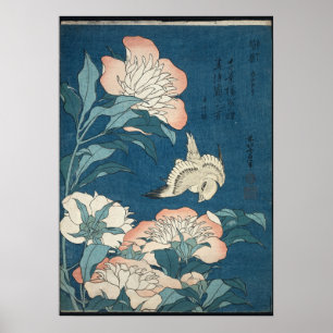 Affiche Pivoines et Canari par Katsushika Hokusai 1834