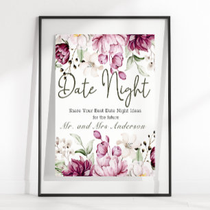 Affiche Pivoines Rose Bourgogne Floral Soirée Romantique