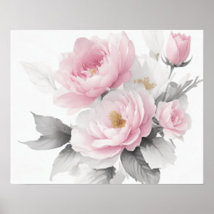 Affiche Pivoines roses à l'aquarelle