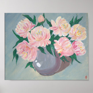 Affiche Pivoines Rougissantes dans un Vase