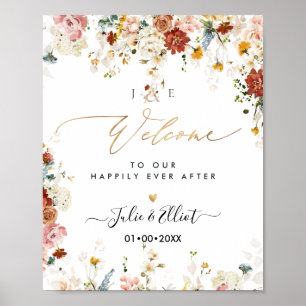 Affiche PixDezines Boho Fall Garden Flowers Welcome Sign