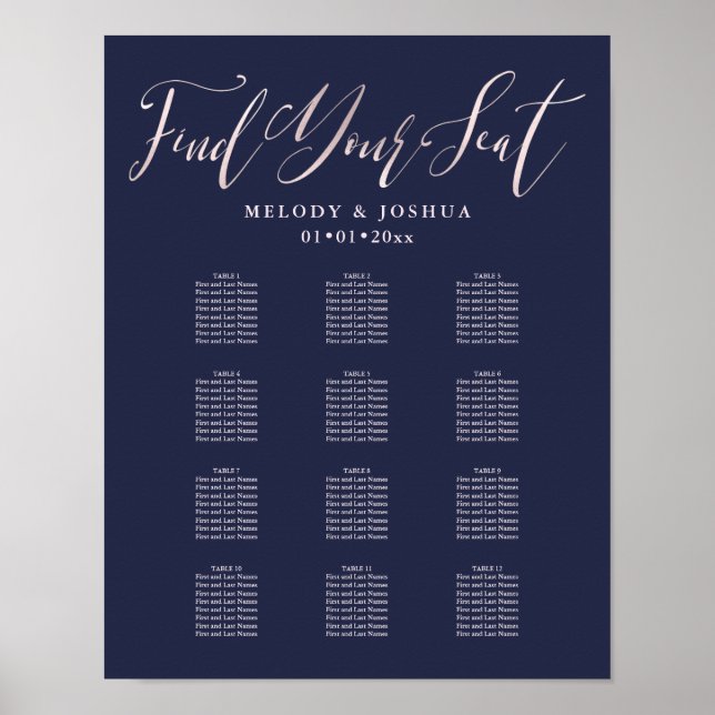 Affiche PixDezines Calligraphie Moderne Navy, Plan de tabl (Devant)