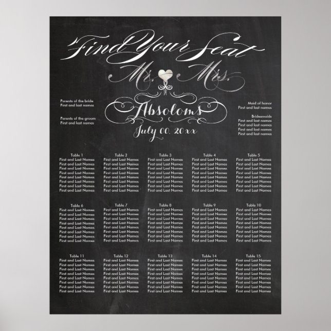 Affiche PixDezines Chalkboard Trouvez votre siège/siège (Devant)