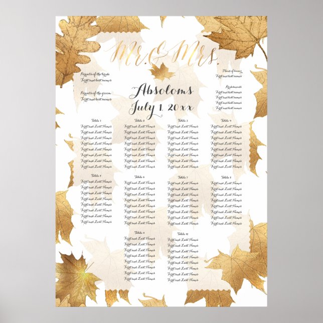 Affiche PixDezines Chute Foliage/Faux Gold/Seating Chart (Devant)