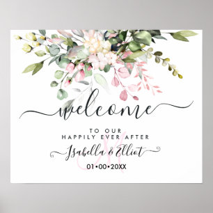 Affiche PixDezines Élégant Gomme Rose Eucalyptus Bienvenue