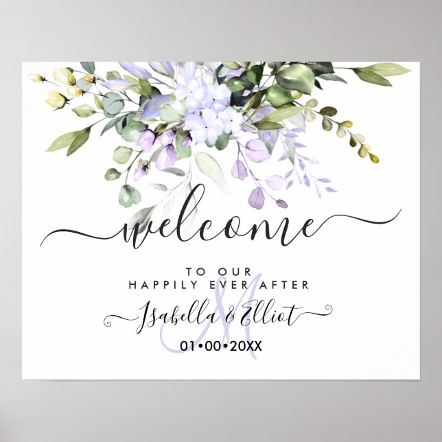 Affiche PixDezines Elégant Purple Eucalyptus Bienvenue (Devant)