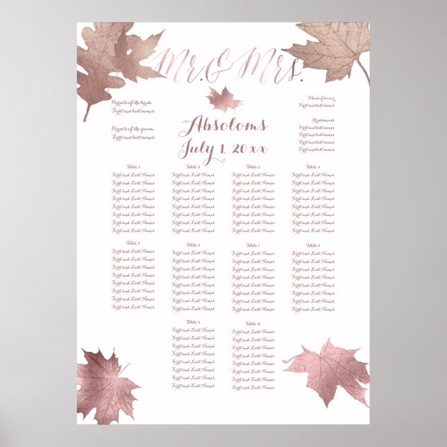 Affiche PixDezines Fall Foliage/Faux RosGold/Seating Char (Devant)