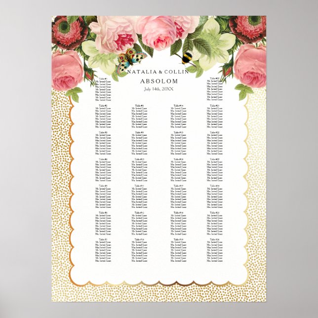 Affiche PixDezines Faux Gold Specks/Rose/Seating Chart (Devant)