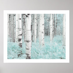 Affiche PixDezines Forêt de Bouleau Argenté Bleu Fougère L