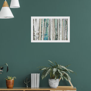 Affiche PixDezines Forêt de bouleau argenté hivernal Teal