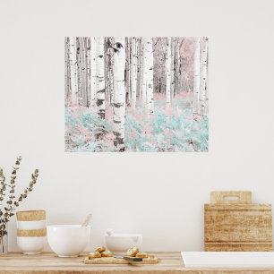 Affiche PixDezines Forêt de bouleaux d'hiver Lits de fougè