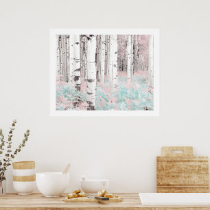 Affiche PixDezines Forêt de bouleaux d'hiver Lits de fougè
